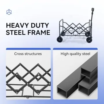 Collapsible Foldable Wagon, Foldig Wagon with Wheel Heavy Duty with 180lbs Weight Capacity Lightweight Utility Camping Wagon for Groceries Garden Beach Sports Fishing (Black)