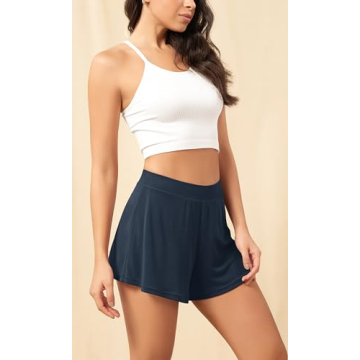 ODODOS 2-Pack Modal Soft Lounge Shorts for Women High Waist Casual Sleepwear Cozy Pajama Bottom, 3" Inseam, Black+Midnight, Medium