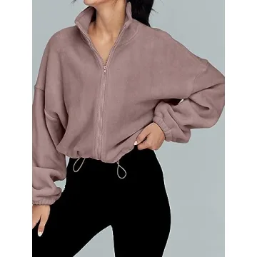 AUTOMET Womens Fleece Jacket Zip Up Stylish Cozy Design