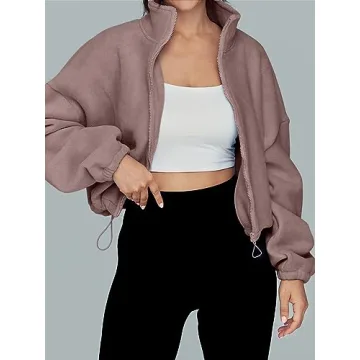 AUTOMET Womens Fleece Jacket Zip Up Stylish Cozy Design