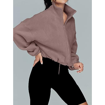 AUTOMET Womens Fleece Jacket Zip Up Stylish Cozy Design