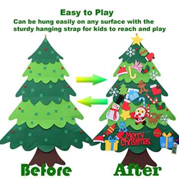 Felt Christmas Tree 3.3 Ft DIY 33 Pcs Detachable Ornaments Decoration for Kids Wall Hanging with Lights Xmas Gifts for Boys Girls Nativity Sets Indoor Decor