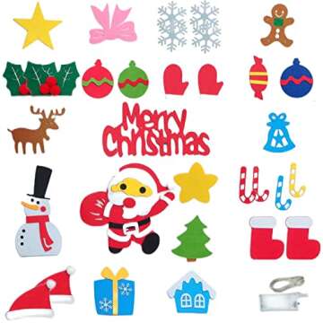 Felt Christmas Tree 3.3 Ft DIY 33 Pcs Detachable Ornaments Decoration for Kids Wall Hanging with Lights Xmas Gifts for Boys Girls Nativity Sets Indoor Decor