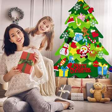 Felt Christmas Tree 3.3 Ft DIY 33 Pcs Detachable Ornaments Decoration for Kids Wall Hanging with Lights Xmas Gifts for Boys Girls Nativity Sets Indoor Decor