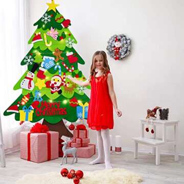 Felt Christmas Tree 3.3 Ft DIY 33 Pcs Detachable Ornaments Decoration for Kids Wall Hanging with Lights Xmas Gifts for Boys Girls Nativity Sets Indoor Decor