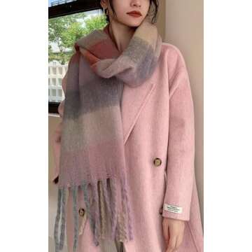 Wander Agio Winter Women Warm Scarf Long Shawl Large Scarves Cold Weather Thick Blanket Scarfs Colorful Plaid Grey Red Purple 28