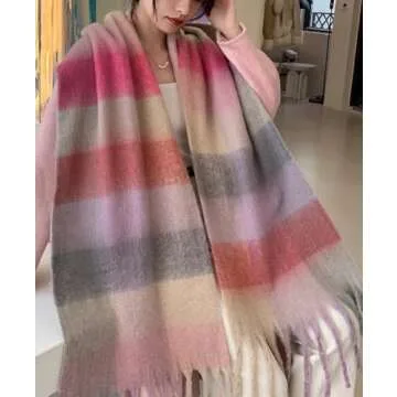 Wander Agio Winter Women Warm Scarf Long Shawl Large Scarves Cold Weather Thick Blanket Scarfs Colorful Plaid Grey Red Purple 28