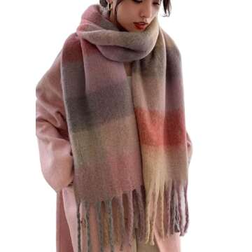 Wander Agio Winter Women Warm Scarf Long Shawl Large Scarves Cold Weather Thick Blanket Scarfs Colorful Plaid Grey Red Purple 28