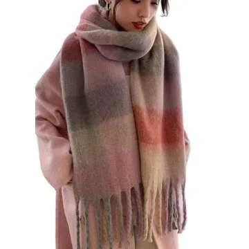 Wander Agio Winter Women Warm Scarf Long Shawl Large Scarves Cold Weather Thick Blanket Scarfs Colorful Plaid Grey Red Purple 28