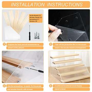 DILIBRA 2 Packs Wood Acrylic Display Stand, 5-Step Tiered Wooden Risers Display Shelf Organizer, Clear Acrylic Display Shelves Rack for Collectibles Amiibo Pop Figures Cupcakes Perfumes Desserts