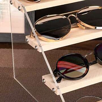 DILIBRA 2 Packs Wood Acrylic Display Stand, 5-Step Tiered Wooden Risers Display Shelf Organizer, Clear Acrylic Display Shelves Rack for Collectibles Amiibo Pop Figures Cupcakes Perfumes Desserts