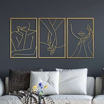 Vivegate Gold Minimalist Female Body Single Line Metal Wall Art Decor - 18"X12" 3 Packs Gold Women B...