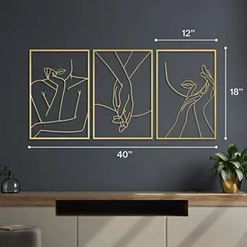Vivegate Gold Minimalist Female Body Single Line Metal Wall Art Decor - 18"X12" 3 Packs Gold Women Body Abstract Minimalist Lines Wall Signs for Hanging Bedroom wall decor