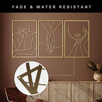 Vivegate Gold Minimalist Female Body Single Line Metal Wall Art Decor - 18"X12" 3 Packs Gold Women Body Abstract Minimalist Lines Wall Signs for Hanging Bedroom wall decor