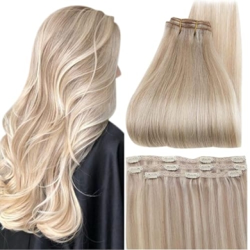 Full Shine Blonde Hair Extensions Real Human Hair Clip Ins with Bleach Highlights