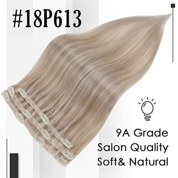 Full Shine Blonde Human Hair Clip-In Extensions 18 Inch