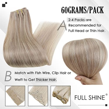 Full Shine Blonde Human Hair Clip-In Extensions 18 Inch