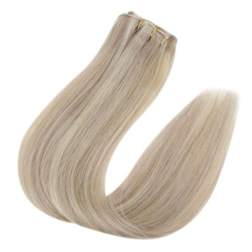 Full Shine Blonde Human Hair Clip-In Extensions 18 Inch