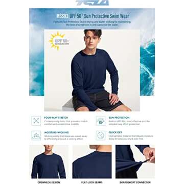 TSLA Men's Rashguard Swim Shirt with UPF 50+ Sun Protection