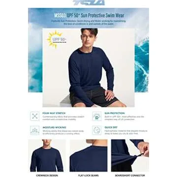 TSLA Men's Rashguard Swim Shirt with UPF 50+ Sun Protection
