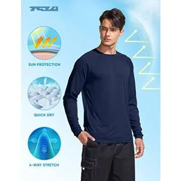 TSLA Men's Rashguard Swim Shirt with UPF 50+ Sun Protection