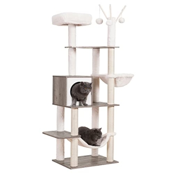 Hey-Brother Wooden Cat Tree, 66.1“ Cat Furniture with Scratching Posts, Hammocks, and Toys
