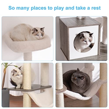 Stylish Hey-Brother Wooden Cat Tree for Adventurous Cats