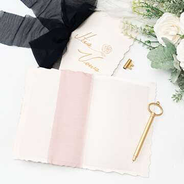 Calculs Handmade Vow Books His and Her Vow Cards with Fringe Chiffon Ribbon Vintage Wedding Vow 2 Pcs