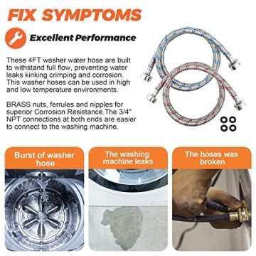Beaquicy 4 Ft Braided Stainless Steel Washer Hoses