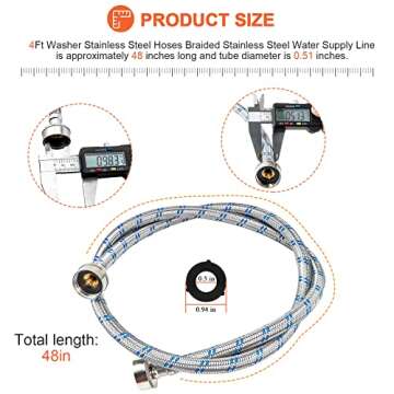 Beaquicy 4 Ft Braided Stainless Steel Washer Hoses