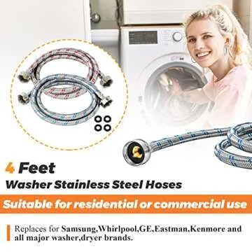 Beaquicy 4 Ft Braided Stainless Steel Washer Hoses