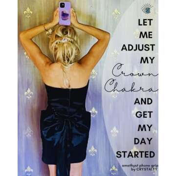 Grips by CRYSTALFY Chevron Amethyst Natural Edge Crystal Phone Grip Holder & Expanding Kickstand - Natural Gemstone Swappable Top Accessory for iPhone, iPad, Kindle & Mobile Devices