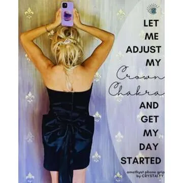 Grips by CRYSTALFY Chevron Amethyst Natural Edge Crystal Phone Grip Holder & Expanding Kickstand - Natural Gemstone Swappable Top Accessory for iPhone, iPad, Kindle & Mobile Devices