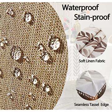 Linen Rectangle Table Cloth Waterproof Fabric Farmhouse Burlap Rustic Boho Embroidered Leaf Tasseled Oblong Tablecloth for Party, Camping, Picnic, Kitchen and Dining Room Table Decor, 55 x 86 Inches