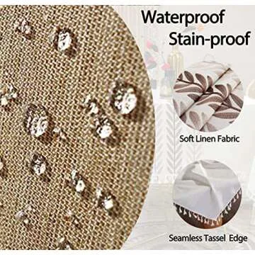 Linen Rectangle Table Cloth Waterproof Fabric Farmhouse Burlap Rustic Boho Embroidered Leaf Tasseled Oblong Tablecloth for Party, Camping, Picnic, Kitchen and Dining Room Table Decor, 55 x 86 Inches
