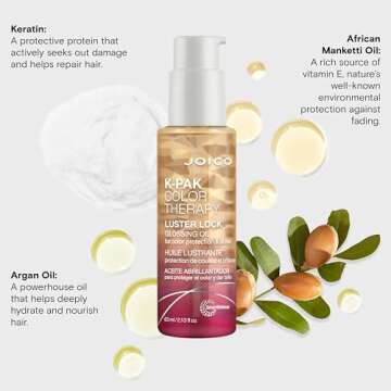 Joico K-PAK Color Therapy Luster Lock Glossing Oil | For Color-Treated Hair | For Color-Protection & Shine | Tame Frizz | With Keratin & Argan Oil | 2.13 Fl Oz
