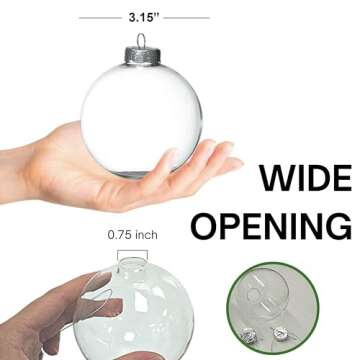 4E's Novelty 12 Pack 3.15 Inch Clear Glass Christmas Ornament Balls - Fillable Glass Ornaments for Crafts with Hanging Cord, Large 80mm Clear Ornament Balls for DIY, Glass Ornaments for Xmas Tree