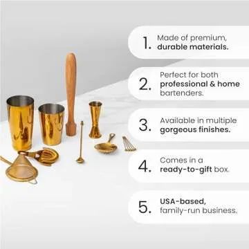 A Bar Above 14-Piece Professional Bartender Gift Set, Premium Barware Accessories, for Home Bar, Bartending Gift Kit, Includes Shaker, Jigger, Strainers, and More