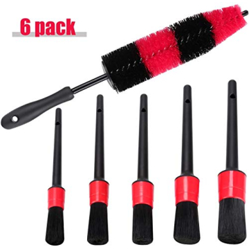 Teancll 6 Pack Car Wheel Brush Set, 17 Inch Long Soft Bristle Tire Brush with 5 Sizes Car Detailing ...
