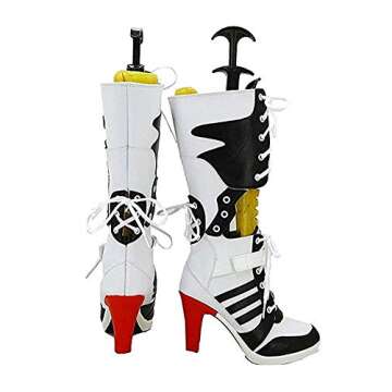 Chong Sheng Womens Cosplay Halloween White PU Pleather Shoes High Heel Boots 3.6 incehs