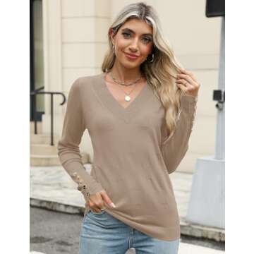 Affordable AKEWEI Women's V Neck Pullover Sweater