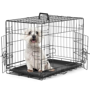Sweetcrispy Small Dog Crate with Divider Panel - 24 Inch Double Door Folding Metal Wire Pet Kennel f...