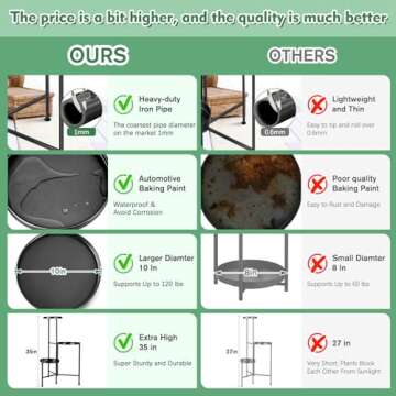 Plant Stand Indoor Outdoor 3 Tier Tall Metal Plant Rack Organizer 3 Flower Pot Holder Shelves Planter Display Storage Shelf for Home Garden Patio Bathroom Office Living Room Balcony Corner(Black)