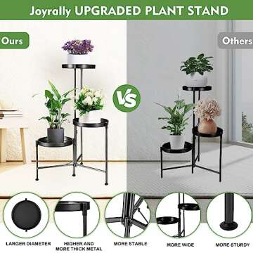 Plant Stand Indoor Outdoor 3 Tier Tall Metal Plant Rack Organizer 3 Flower Pot Holder Shelves Planter Display Storage Shelf for Home Garden Patio Bathroom Office Living Room Balcony Corner(Black)