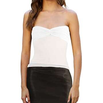 ISZPLUSH Women’s Tube Tops Sexy Y2K Strapless Sleevelss Sweetheart Neck Mesh Sheer See Through Sli...