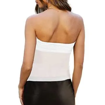 ISZPLUSH Women’s Tube Tops Sexy Y2K Strapless Sleevelss Sweetheart Neck Mesh Sheer See Through Slim Fit Club Party Cami Tanks Tops (as1, Alpha, x_s, Regular, Regular, White)