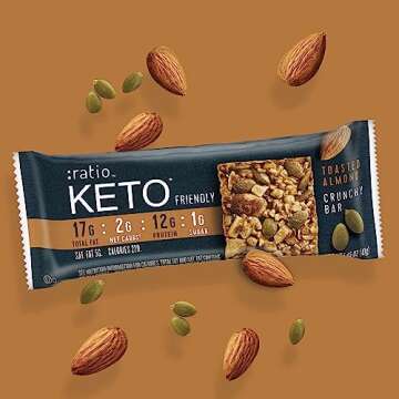 :ratio KETO Friendly Crunchy Bars, Toasted Almond, Gluten Free Snack, 1.45 oz, 12 ct
