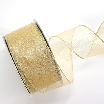 ALTIER Gold Metallic Wired Ribbon for Christmas Crafting