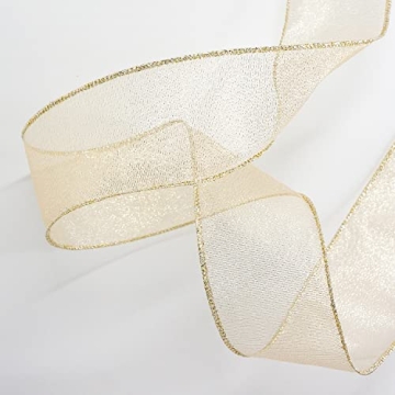 ALTIER Gold Metallic Wired Ribbon for Christmas Crafting
