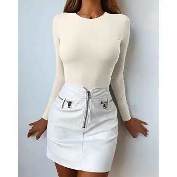 OQQ Womens 3 Piece Long Sleeve Tops Crew Neck Stretch Fitted Underscrubs Layer Tee Shirts 2025 Casual Outfits Black Darkgrey Beige